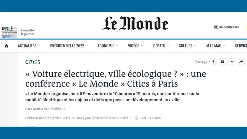 Lire la suite à propos de l’article Xavier Desjardins participe à la conférence Le Monde Cities Voiture électrique, ville écologique 