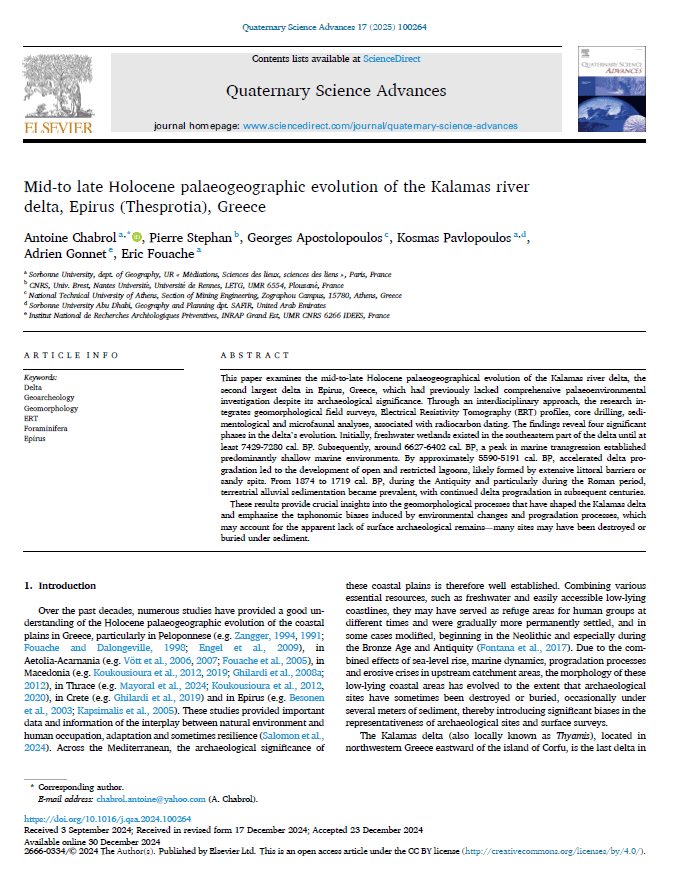 Lire la suite à propos de l’article A. Chabrol, E. Fouache et K. Pavlopoulos publient l’évolution holocène du delta du Kalamas (Grèce)