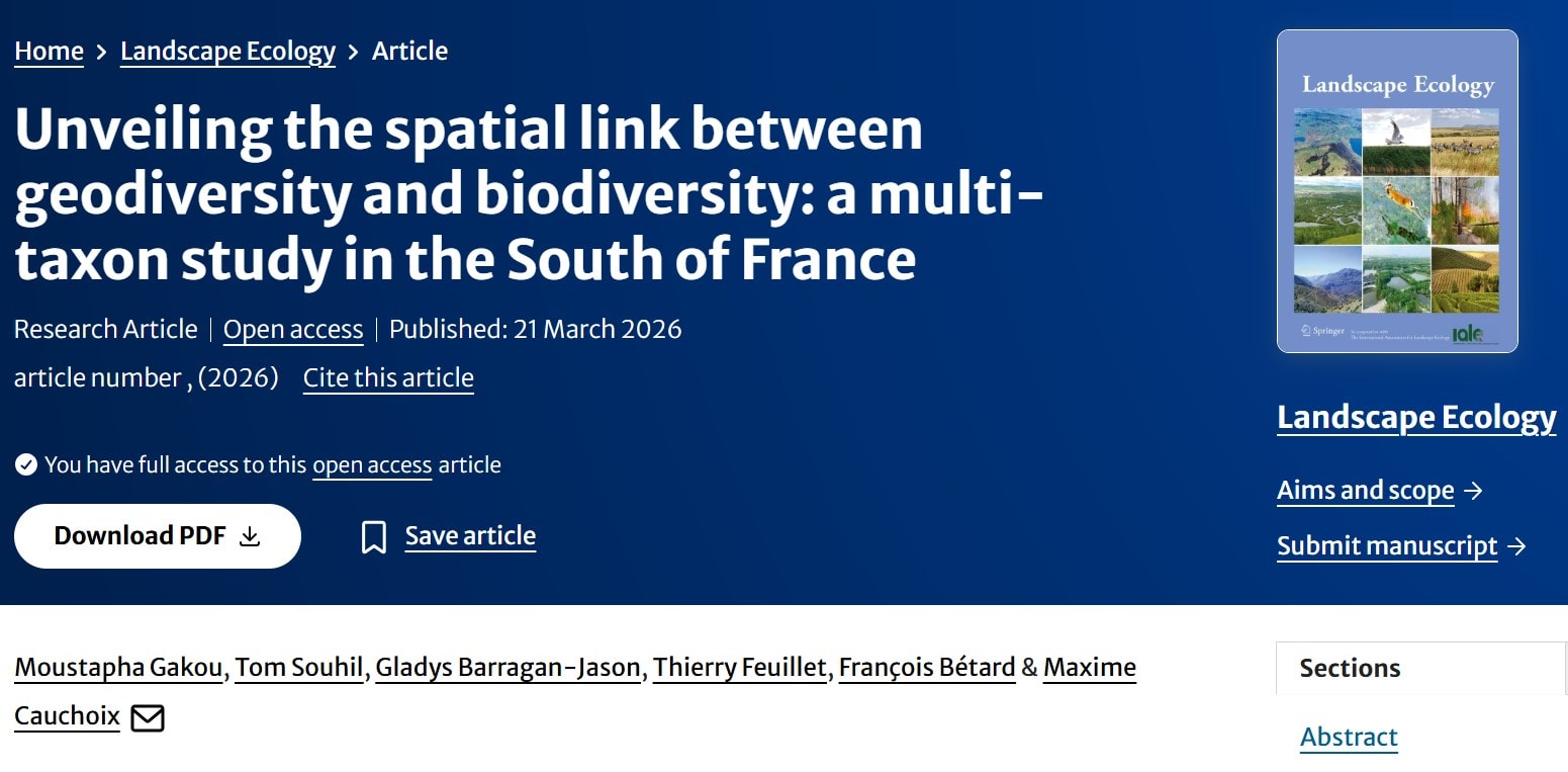 Lire la suite à propos de l’article Moustapha Gakou et François Bétard publient un article sur les relations géodiversité-biodiversité dans Landscape Ecology