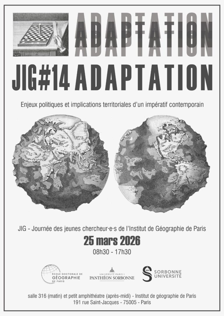 Lire la suite à propos de l’article JIG#14 ADAPTATION – 25 mars 2026 – Enjeux politiques et implications territoriales d’un impératif contemporain