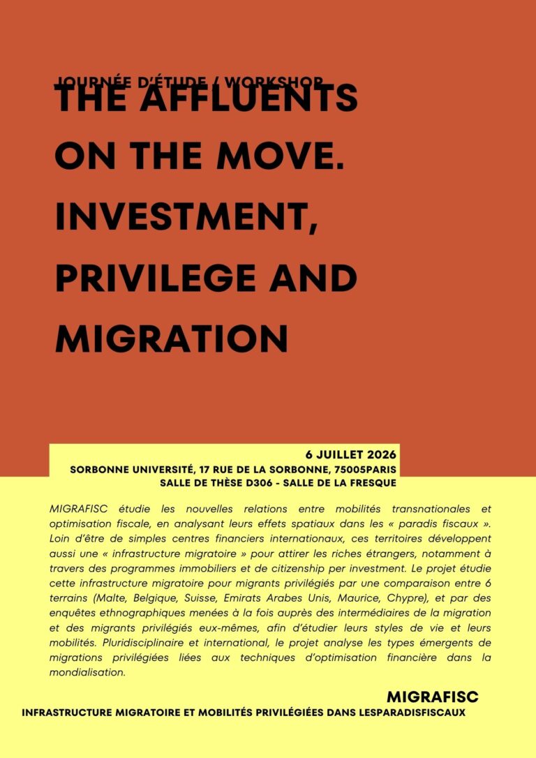 Lire la suite à propos de l’article Journée d&rsquo;étude : The affluents on the move : investiment, privilege and migration